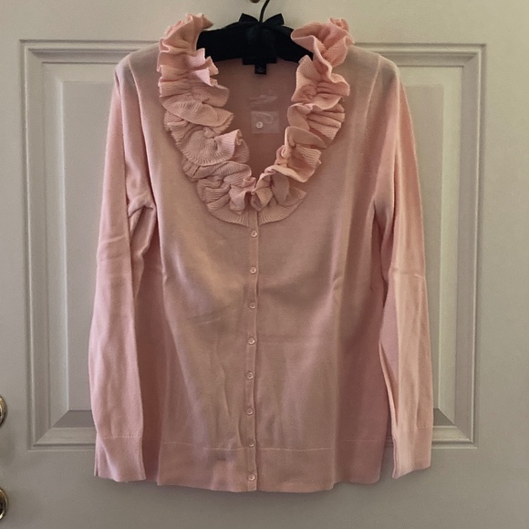 Dialogue Long Sleeve V-Neck Knit Cardigan/Ruffle Trim/Peach/M/NEW!/REDUCED PRICE - Picture 1 of 3